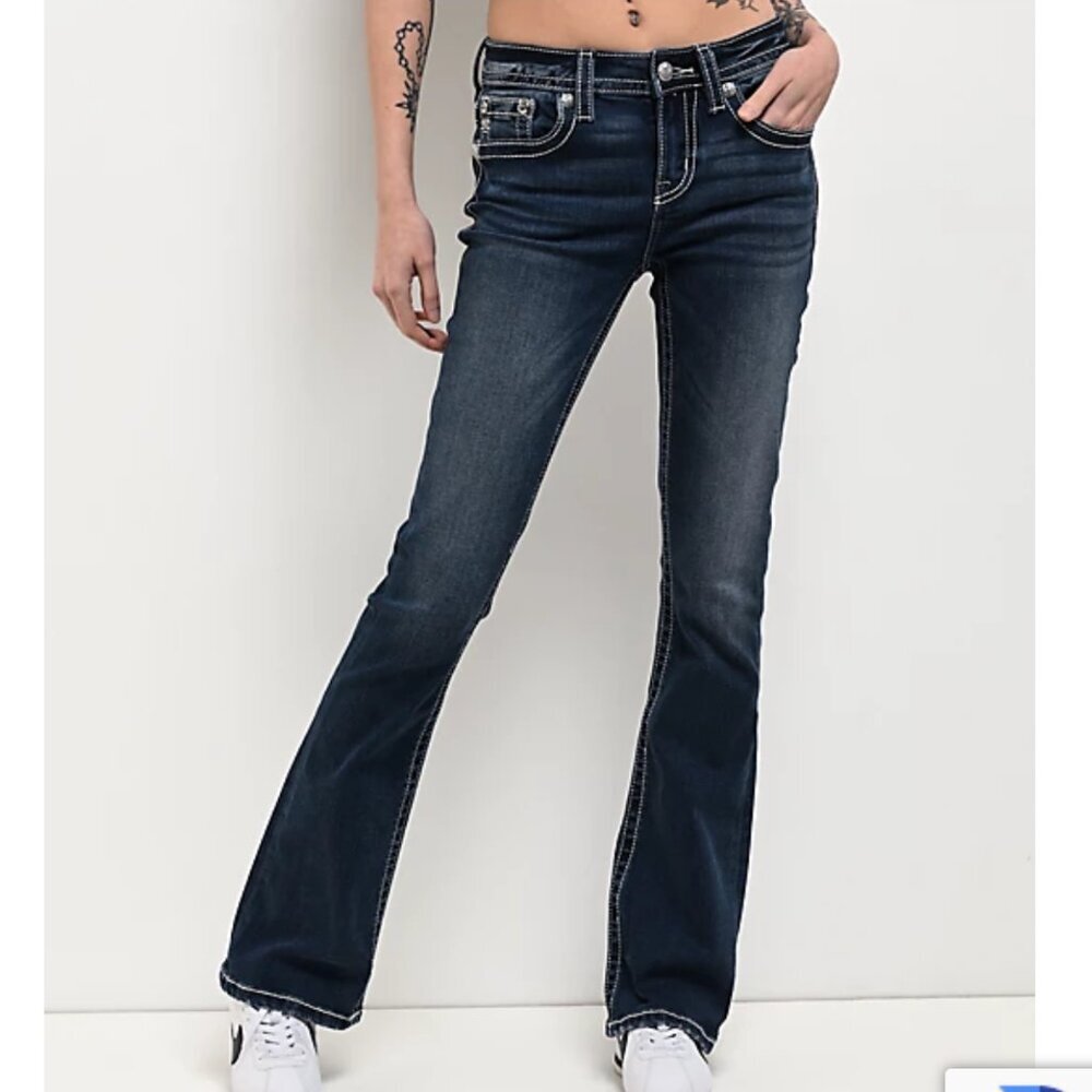 Miss Me Fleur De Lis Blue Wash Bootcut Jeans - Picture 11 of 11